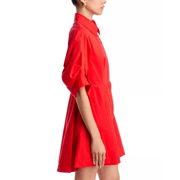 395$ SIMKHAI Jazzie Poplin Pleated Mini Dress Elbow Length Sleeves Size 4 Red - Picture 3 of 5
